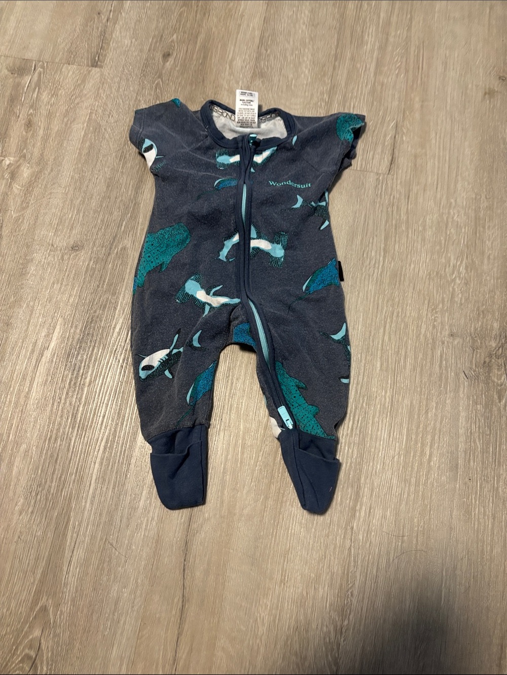 Bonds Navy & Teal Shark-Print Footed One-Piece